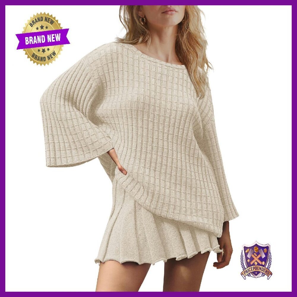 Oversized Knit Lounge Set with Pleated Skirt - True to Size